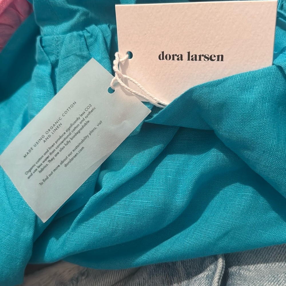 Dora Larsen Blue and Pink Tiered cotton/linen Dress NWT - Picture 4 of 4